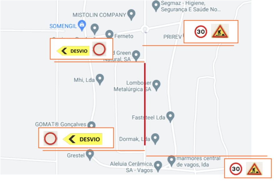 Sinalização a aplicar na Zona Industrial de Vagos